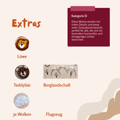 Personalisierter Kinderpullover mit handbesticktem Namen