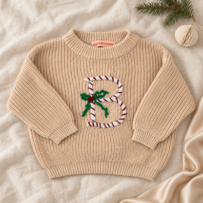 Personalisierter Weihnachtspullover – Initiale mit Schleife