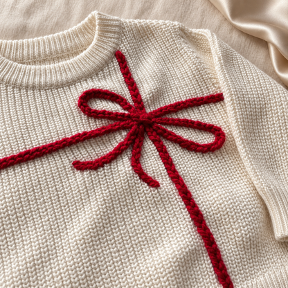 Weihnachtspullover für Babys & Kinder – handbestickte Geschenkschleife