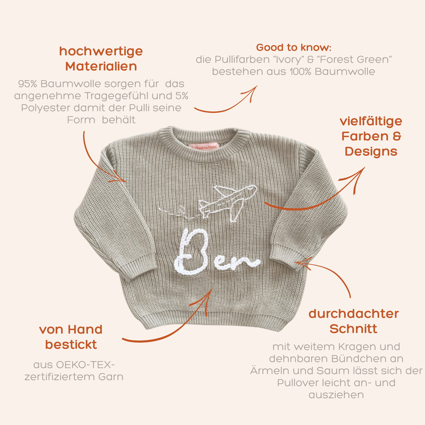 Handbestickter Kinderpullover mit Wiesenblüten